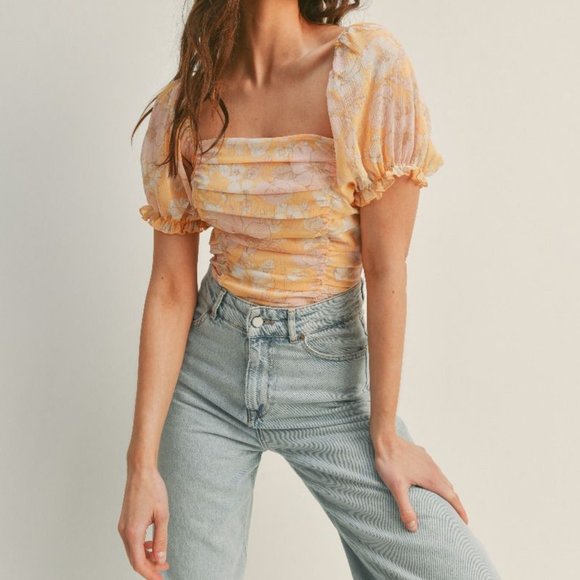 New Boho Floral Printed Ruffle Bodysuit Mango Pink - Picture 3 of 5